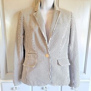 J Crew Blue White Striped Seersucker Women's 1 Button Blazer Preppy Lined Size 4